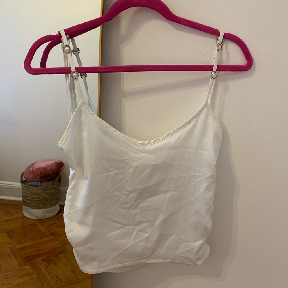 Sexy satin white open back tank top